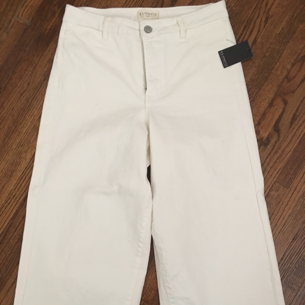 Eloqui White Denim High Waist Crop Jean